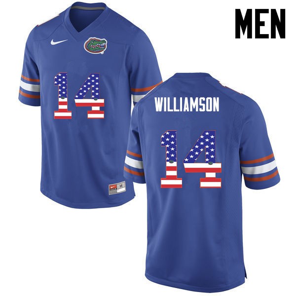 Florida Gators Men #14 Chris Williamson College Football Jersey USA Flag Fashion Blue